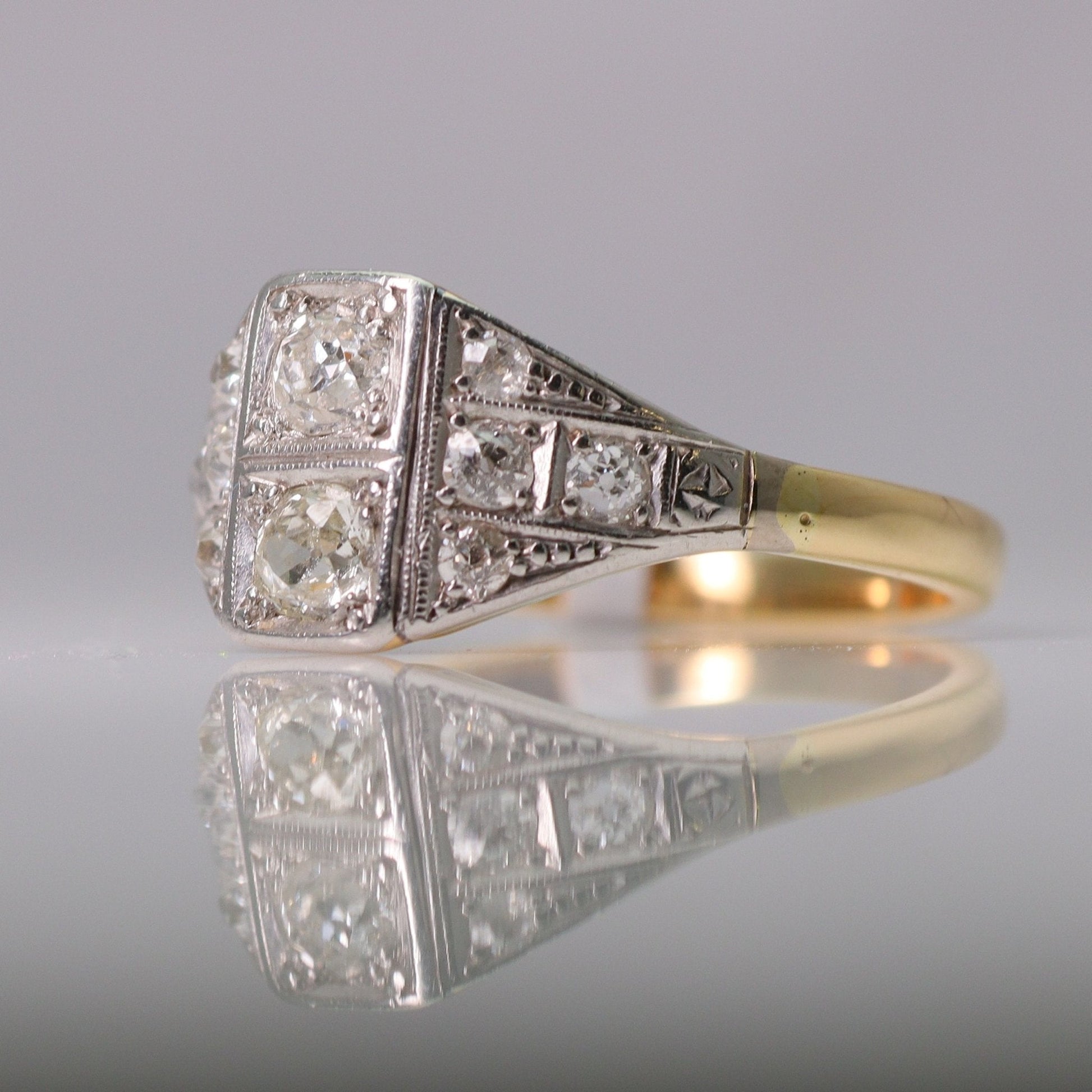 Art Deco 18ct Yellow Gold Diamond Panel Ring - Friar House