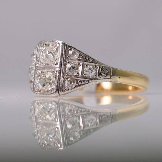 Art Deco 18ct Yellow Gold Diamond Panel Ring - Friar House