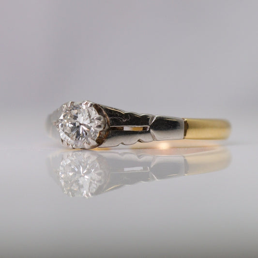 Art Deco 18ct Yellow Gold Diamond Solitaire Engagement Ring - Friar House