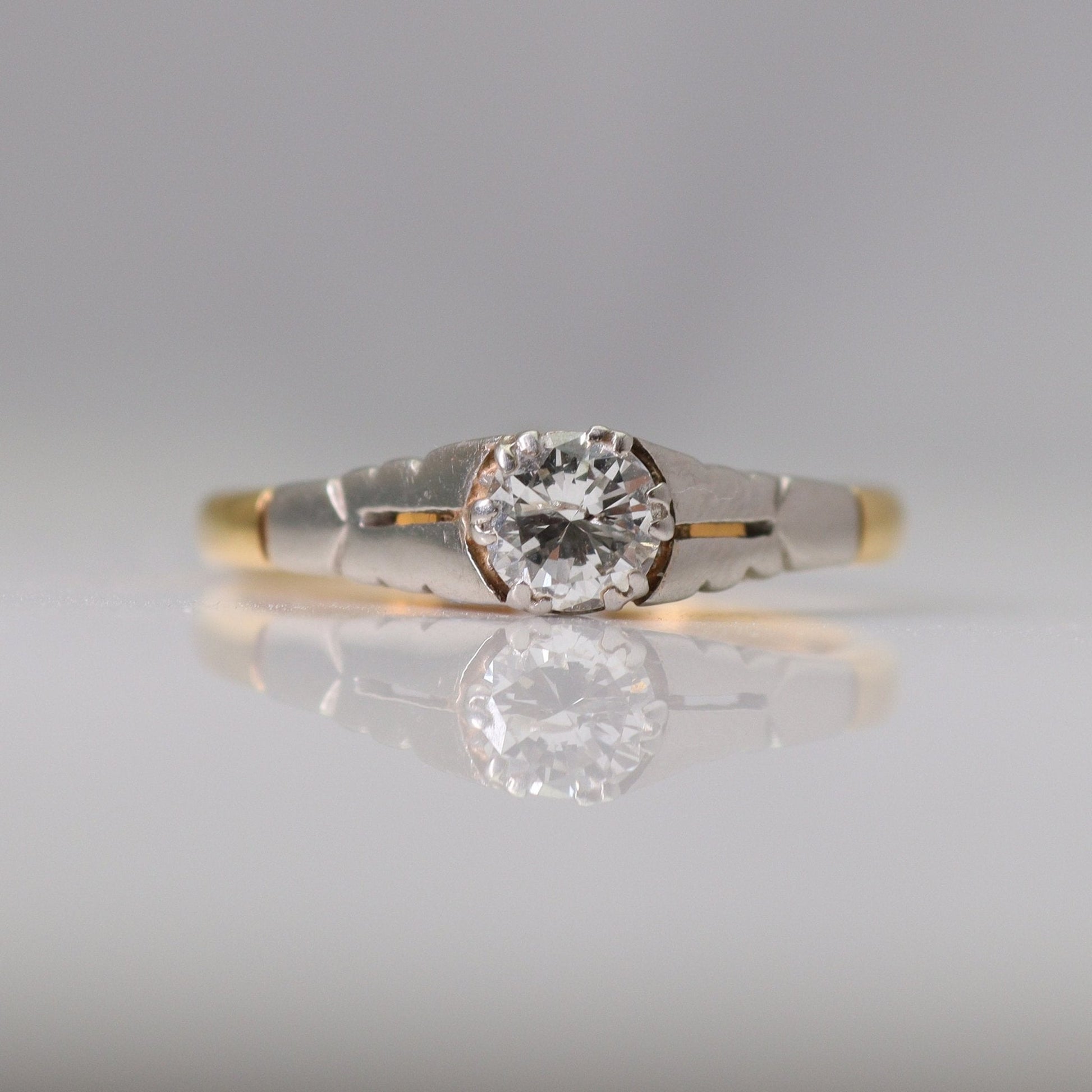 Art Deco 18ct Yellow Gold Diamond Solitaire Engagement Ring - Friar House