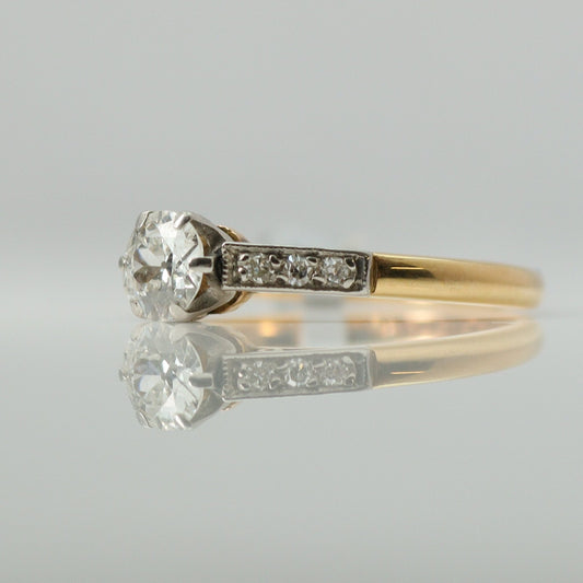 Art Deco 18ct Yellow Gold Diamond Solitaire Ring - Friar House