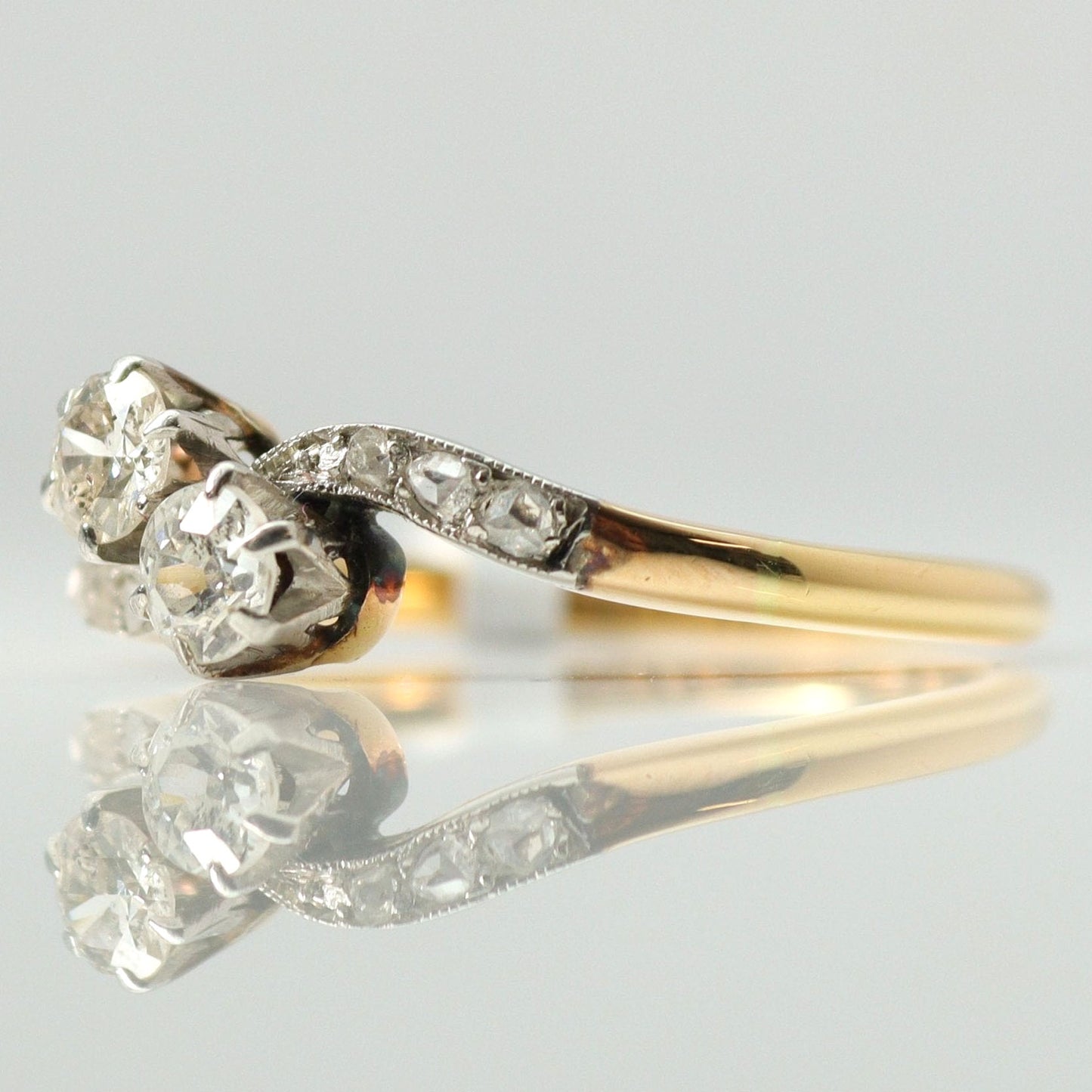 Art Deco 18ct Yellow Gold Diamond Two Stone Twist Ring - Friar House