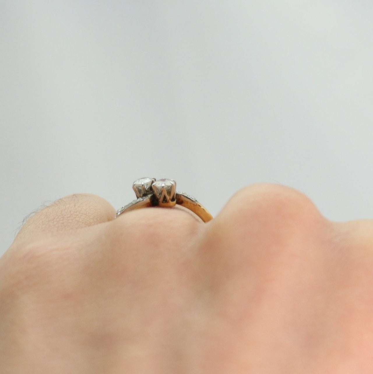 Art Deco 18ct Yellow Gold Diamond Two Stone Twist Ring - Friar House