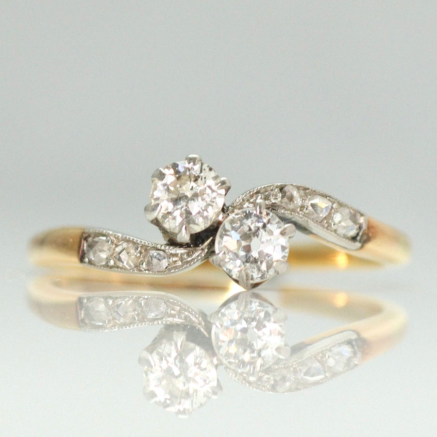 Art Deco 18ct Yellow Gold Diamond Two Stone Twist Ring - Friar House