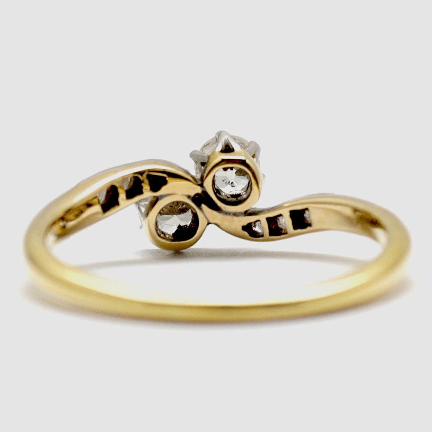 Art Deco 18ct Yellow Gold Diamond Two Stone Twist Ring - Friar House