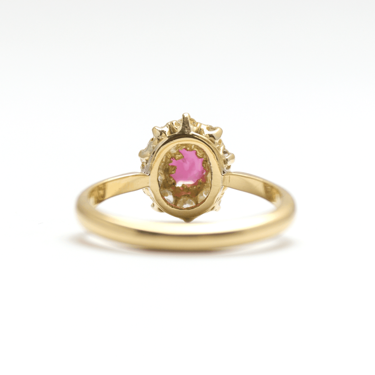 Art Deco 18ct Yellow Gold Pink Sapphire and Diamond Cluster Ring - Friar House