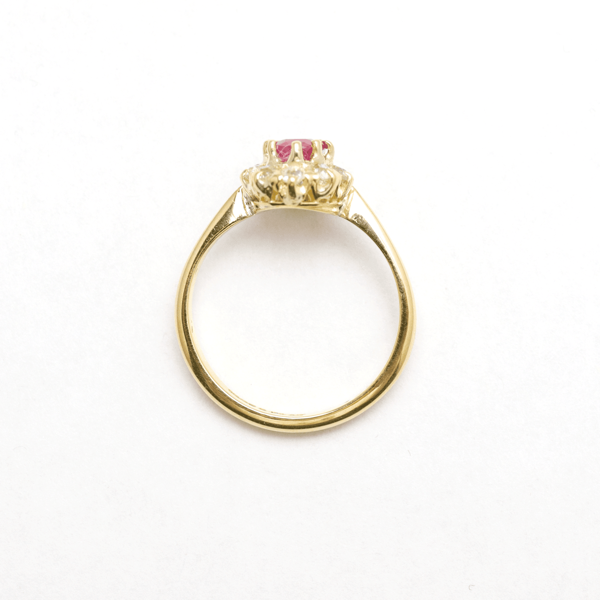 Art Deco 18ct Yellow Gold Pink Sapphire and Diamond Cluster Ring - Friar House