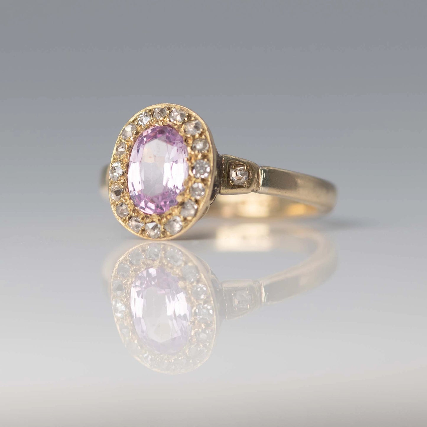 Art Deco 18ct Yellow Gold Pink Sapphire and Diamond Cluster Ring - Friar House