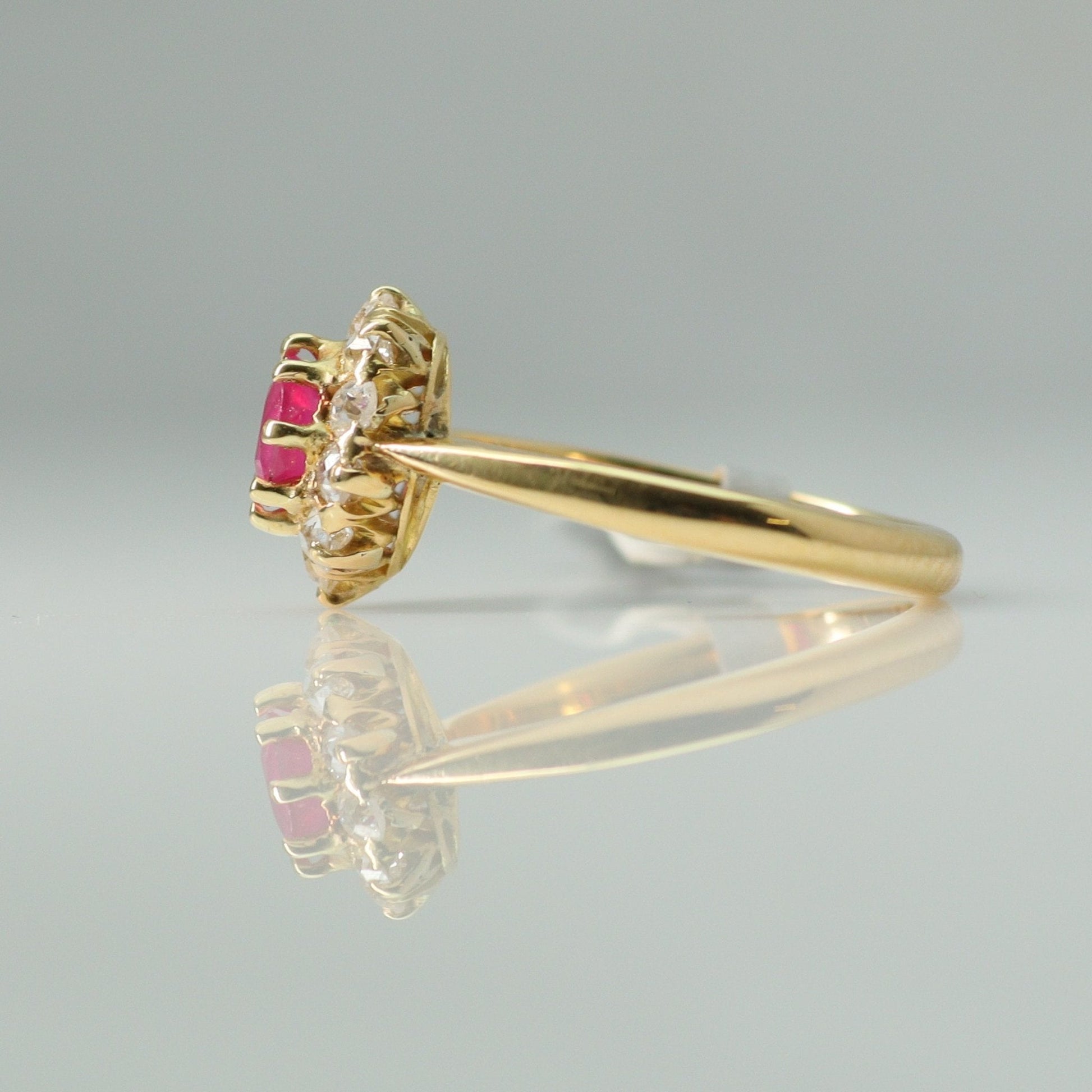 Art Deco 18ct Yellow Gold Pink Sapphire and Diamond Cluster Ring - Friar House