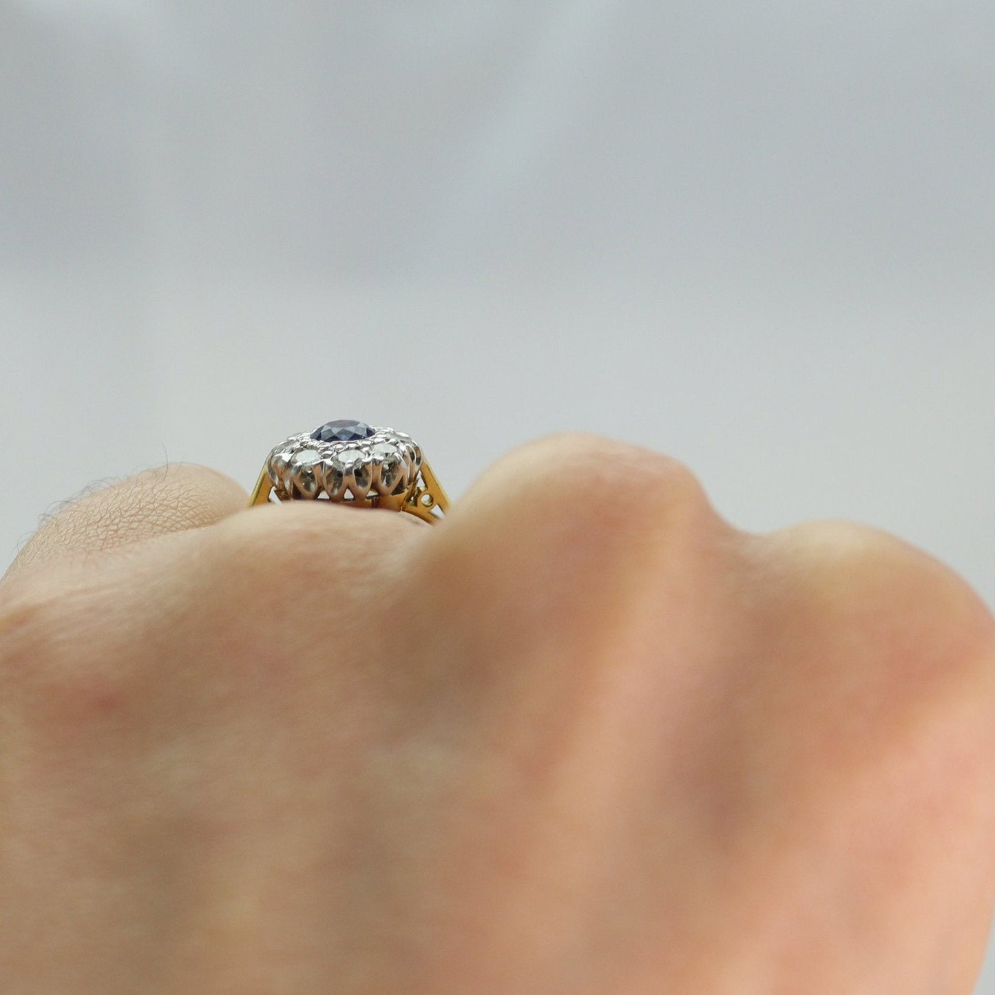 Art Deco 18ct Yellow Gold Sapphire and Diamond Cluster Ring - Friar House