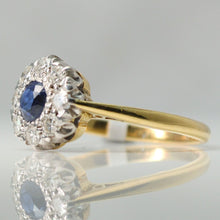 Art Deco 18ct Yellow Gold Sapphire and Diamond Cluster Ring - Friar House