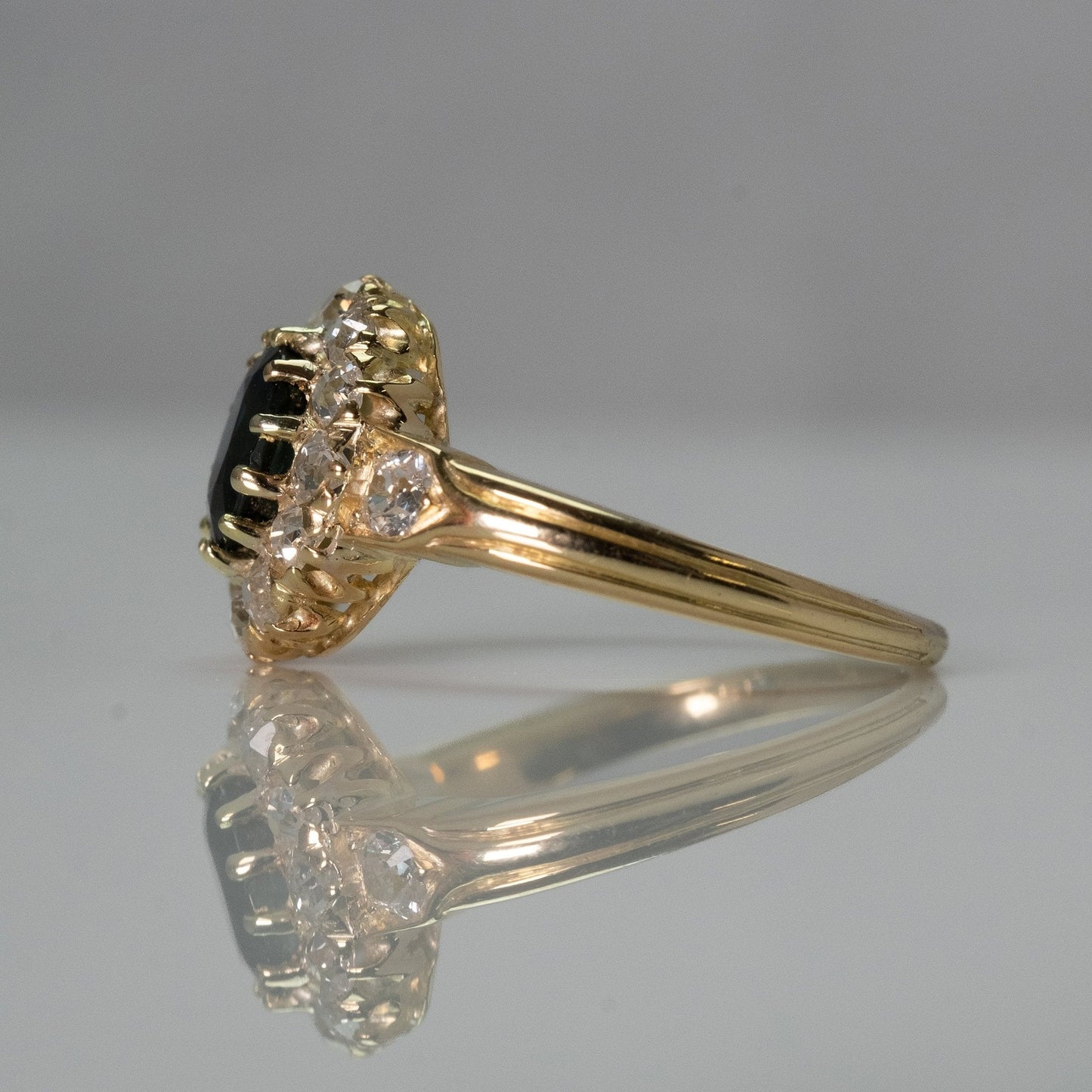 Art Deco 18ct Yellow Gold Sapphire and Diamond Cluster Ring - Friar House