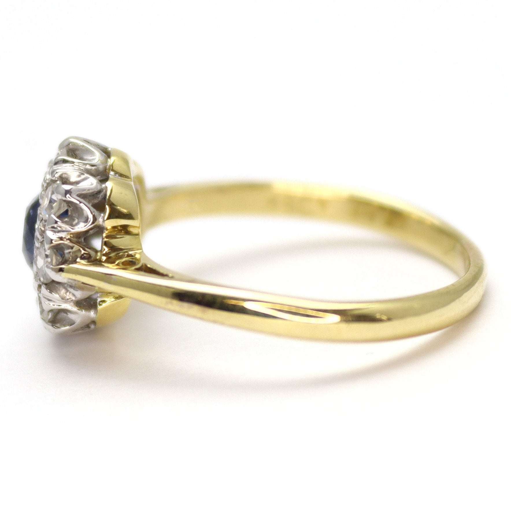 Art Deco 18ct Yellow Gold Sapphire and Diamond Cluster Ring - Friar House