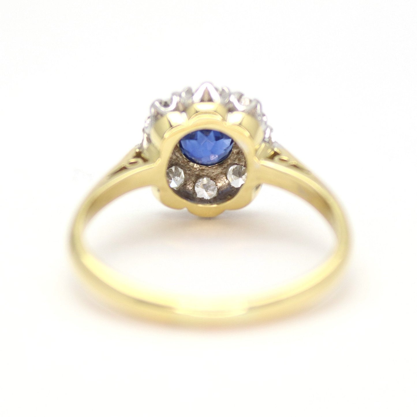 Art Deco 18ct Yellow Gold Sapphire and Diamond Cluster Ring - Friar House