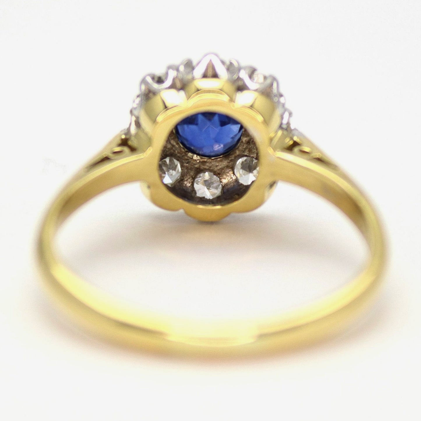 Art Deco 18ct Yellow Gold Sapphire and Diamond Cluster Ring - Friar House