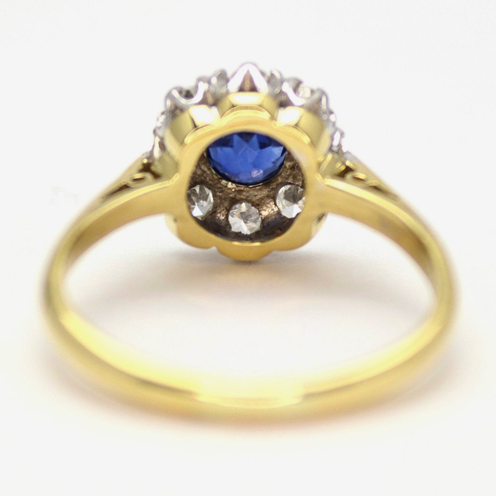 Art Deco 18ct Yellow Gold Sapphire and Diamond Cluster Ring - Friar House