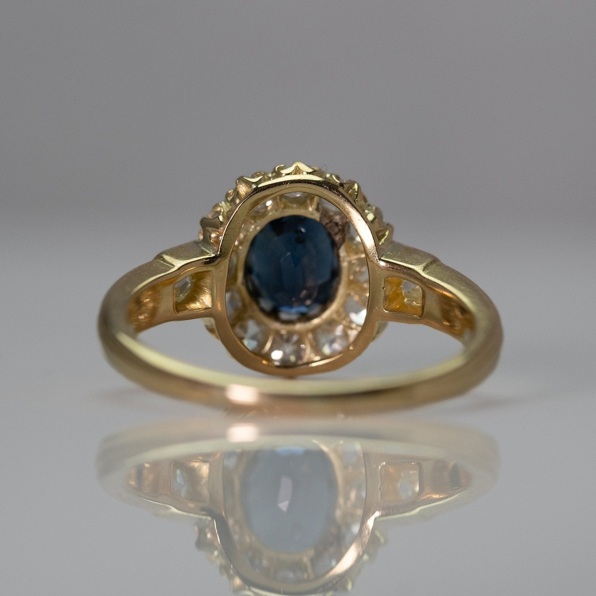 Art Deco 18ct Yellow Gold Sapphire and Diamond Cluster Ring - Friar House