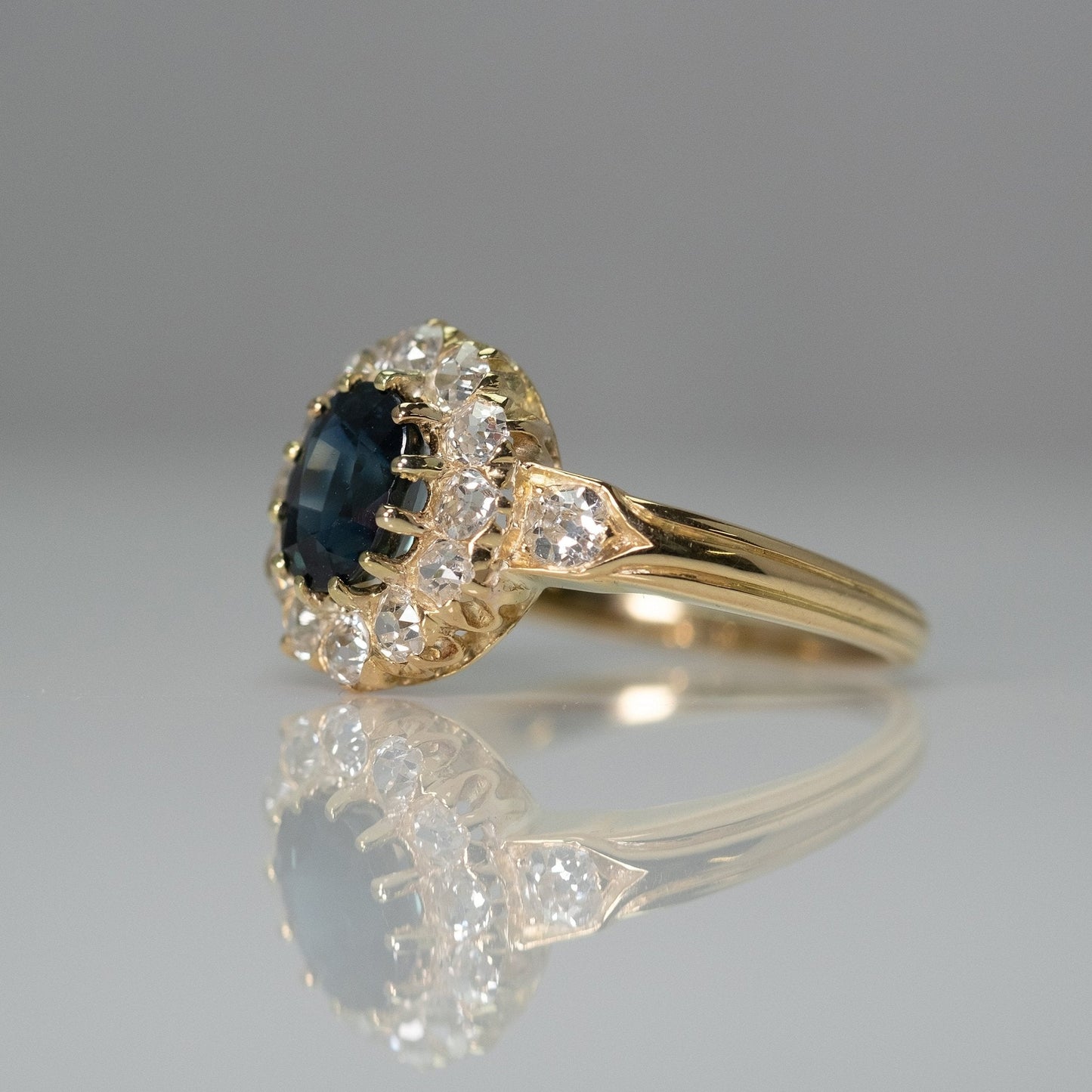 Art Deco 18ct Yellow Gold Sapphire and Diamond Cluster Ring - Friar House