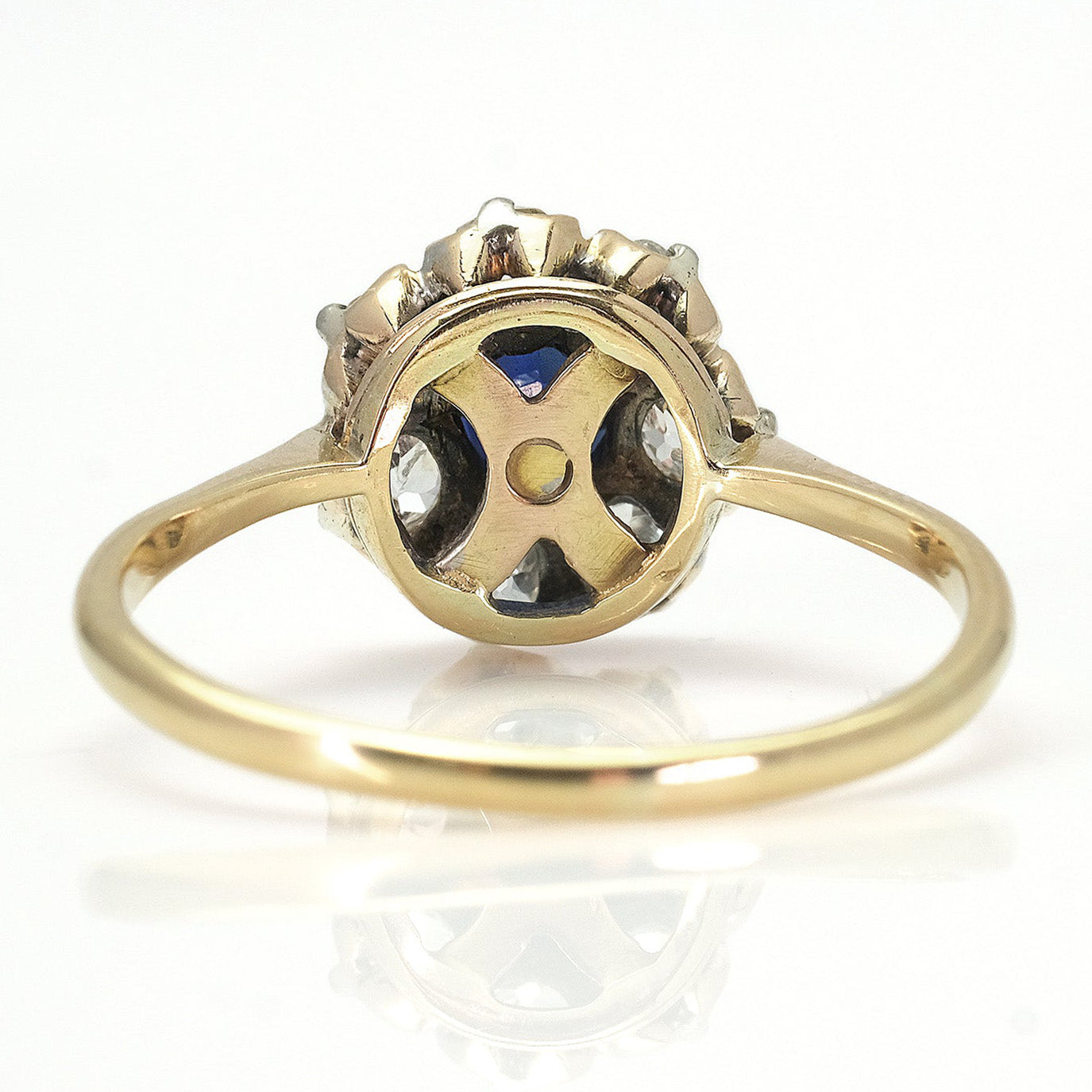 Art Deco 18ct Yellow Gold Sapphire and Diamond Cluster Ring - Friar House
