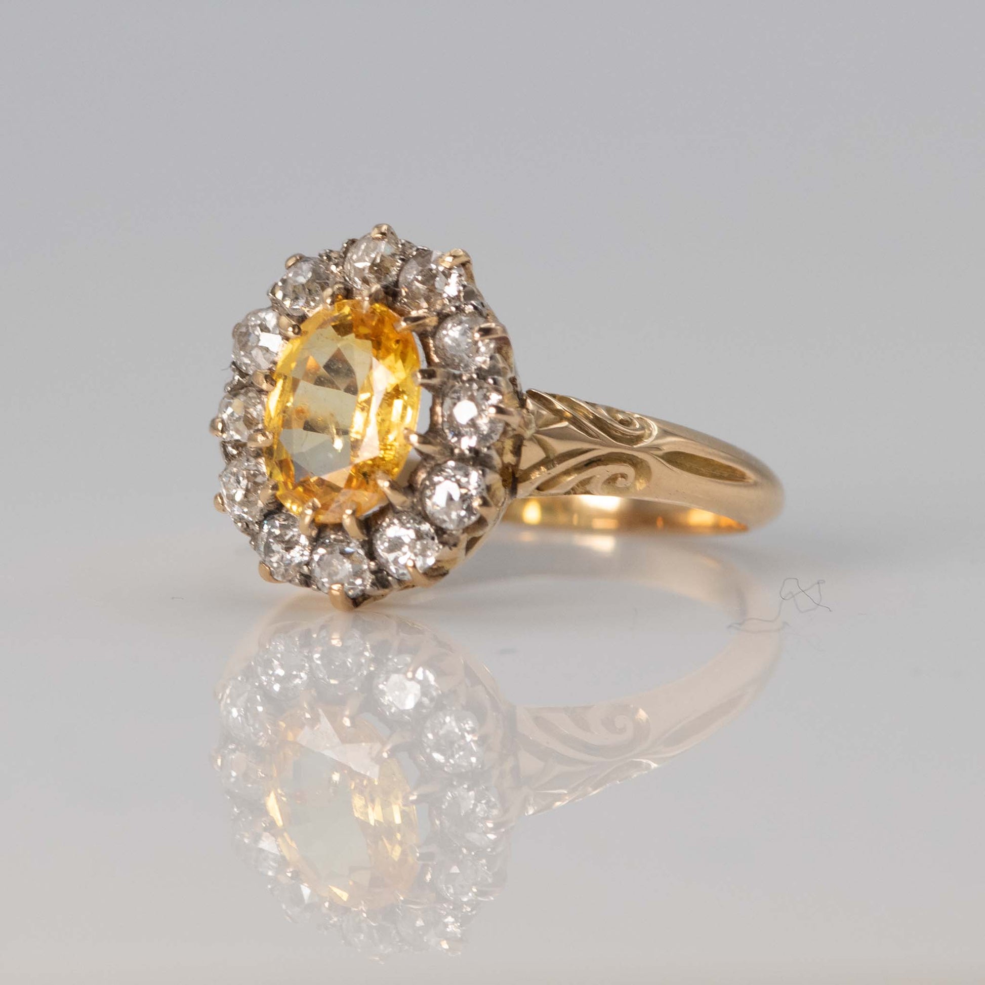 Art Deco 18ct Yellow Gold Yellow Sapphire and Diamond Cluster Ring - Friar House