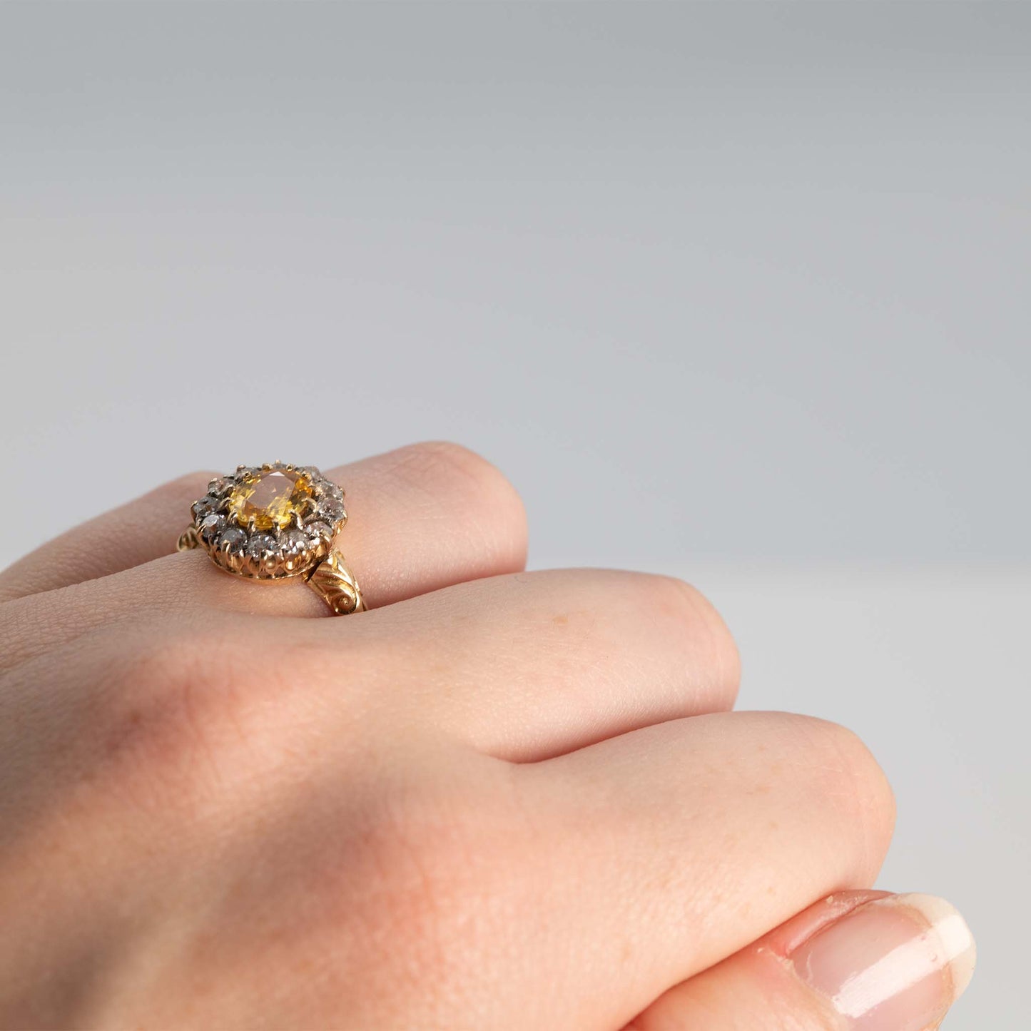 Art Deco 18ct Yellow Gold Yellow Sapphire and Diamond Cluster Ring - Friar House