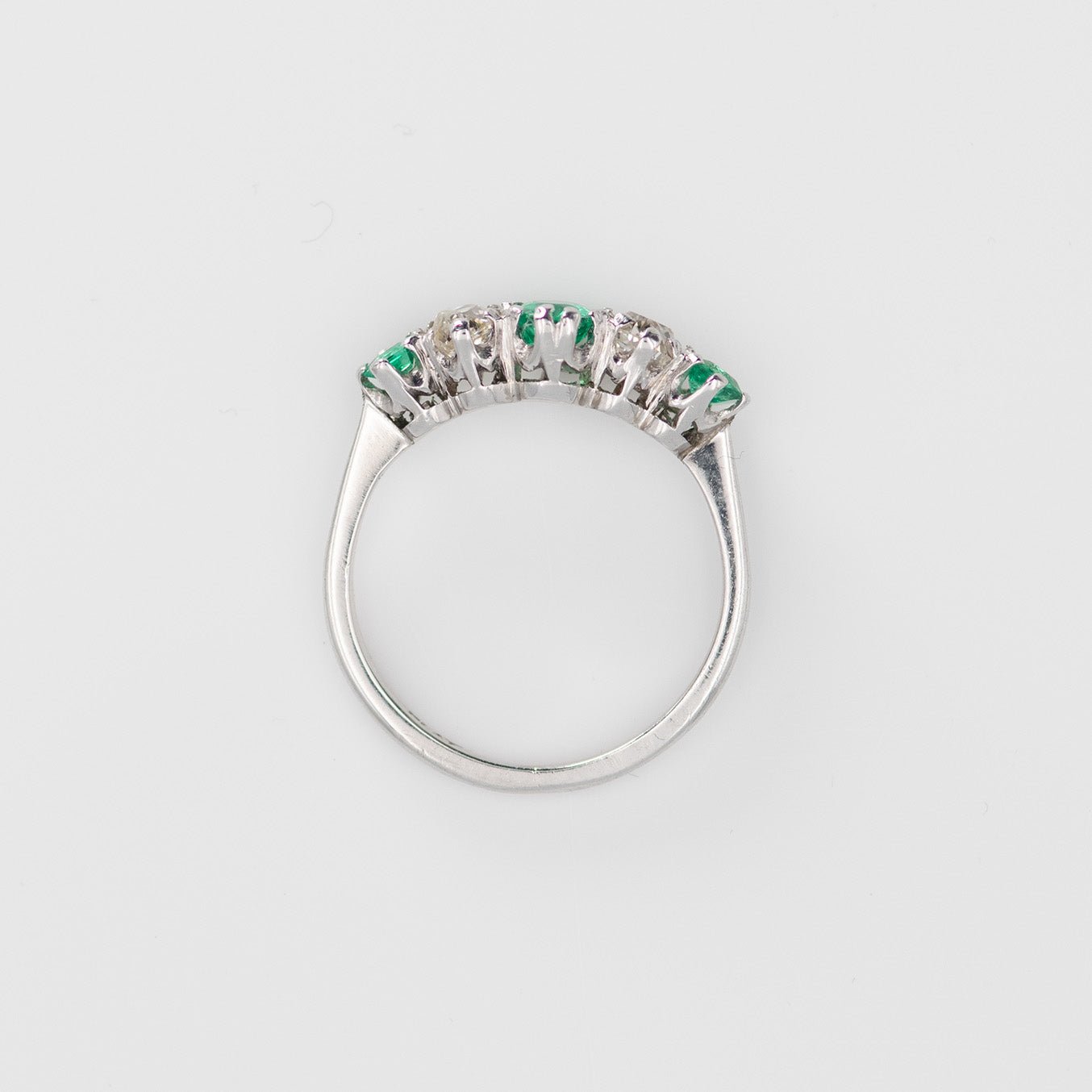 Art Deco 1920's Platinum Emerald and Diamond Five Stone Ring - Friar House