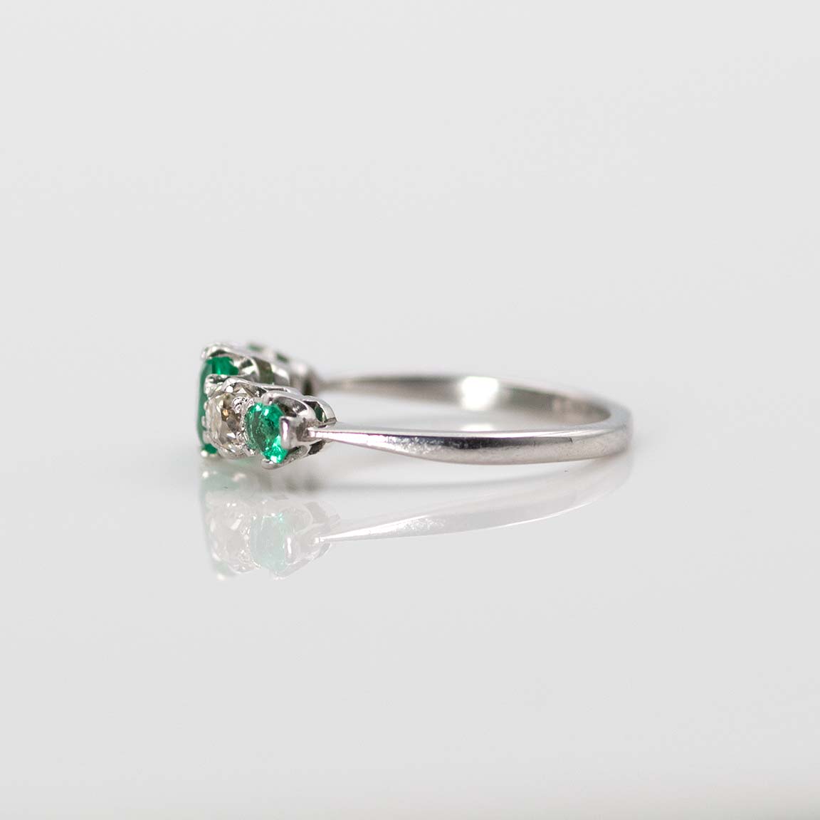 Art Deco 1920's Platinum Emerald and Diamond Five Stone Ring - Friar House