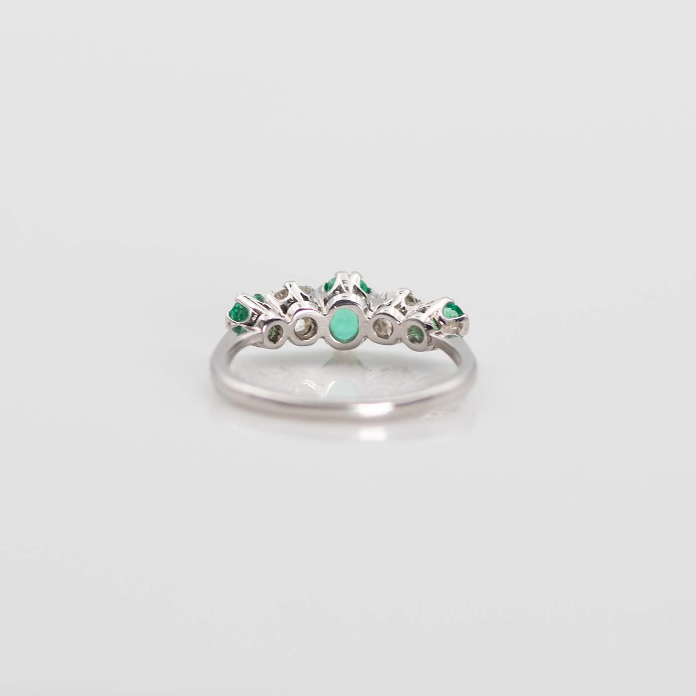 Art Deco 1920's Platinum Emerald and Diamond Five Stone Ring - Friar House