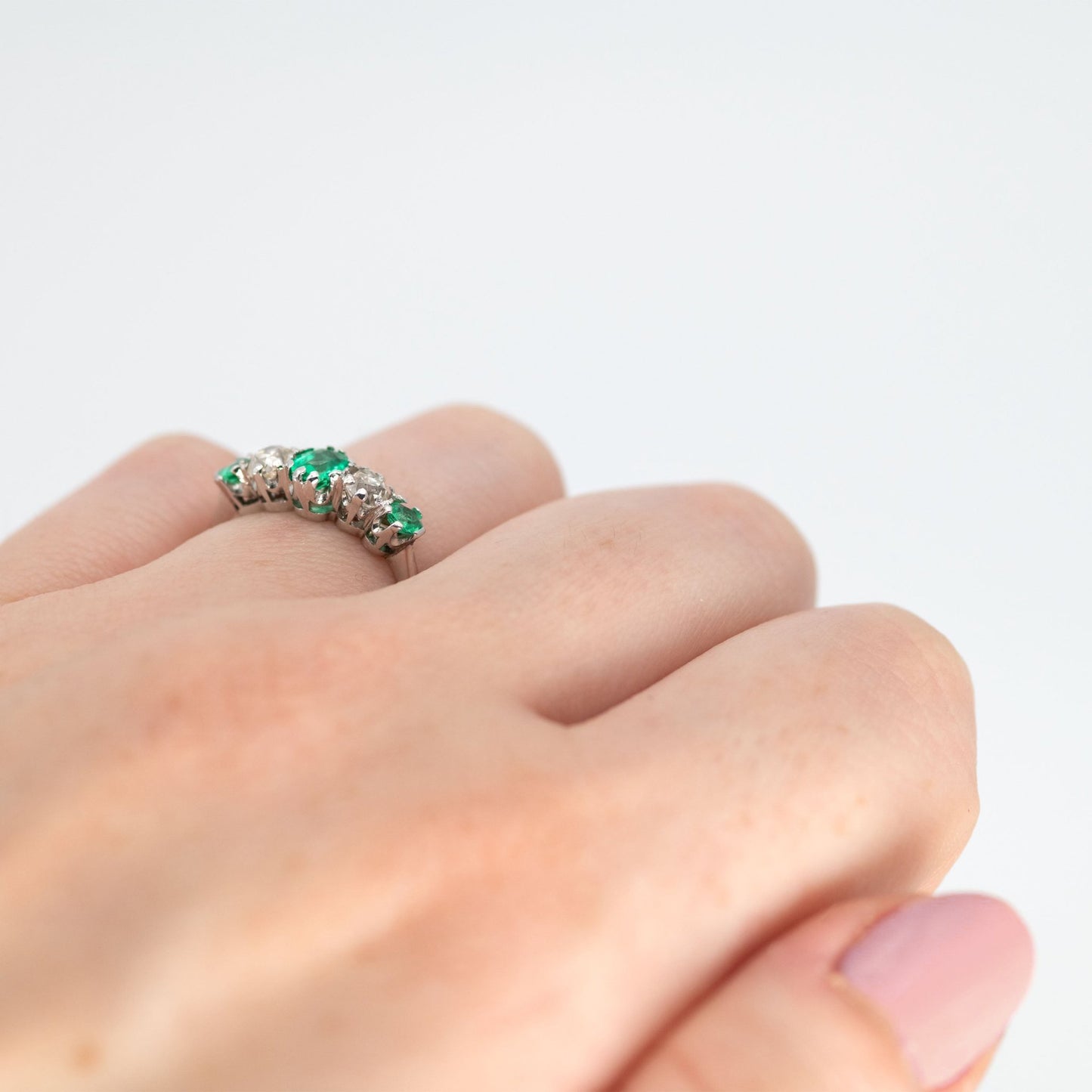 Art Deco 1920's Platinum Emerald and Diamond Five Stone Ring - Friar House