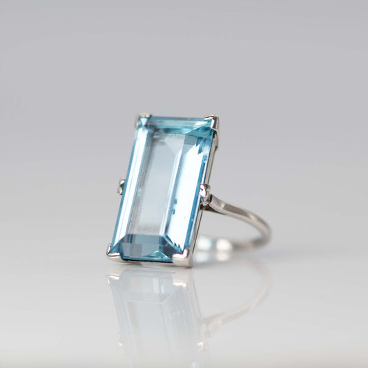 Art Deco 1930's Platinum 12 Carat Aquamarine Ring - Friar House