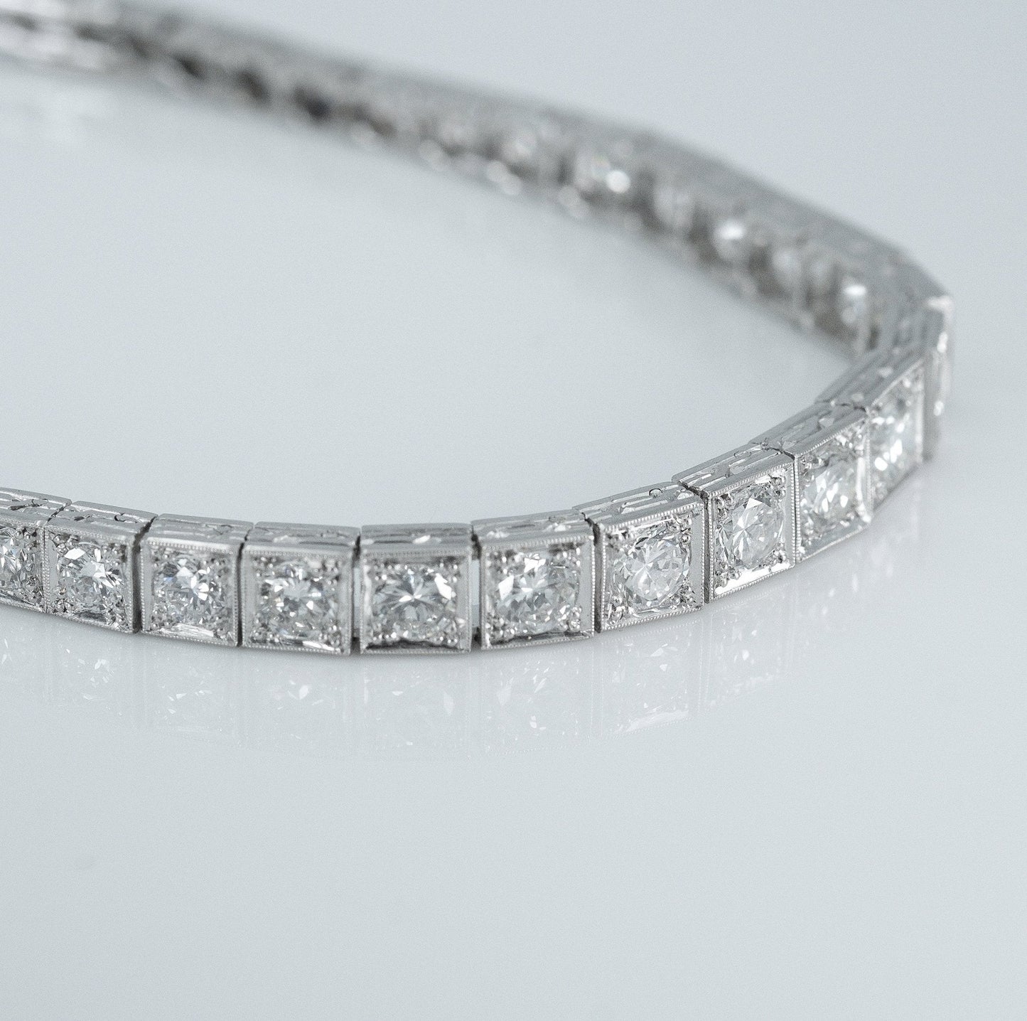 Art Deco 1930's Platinum 6.50 Carat Diamond Graduated Line Bracelet - Friar House