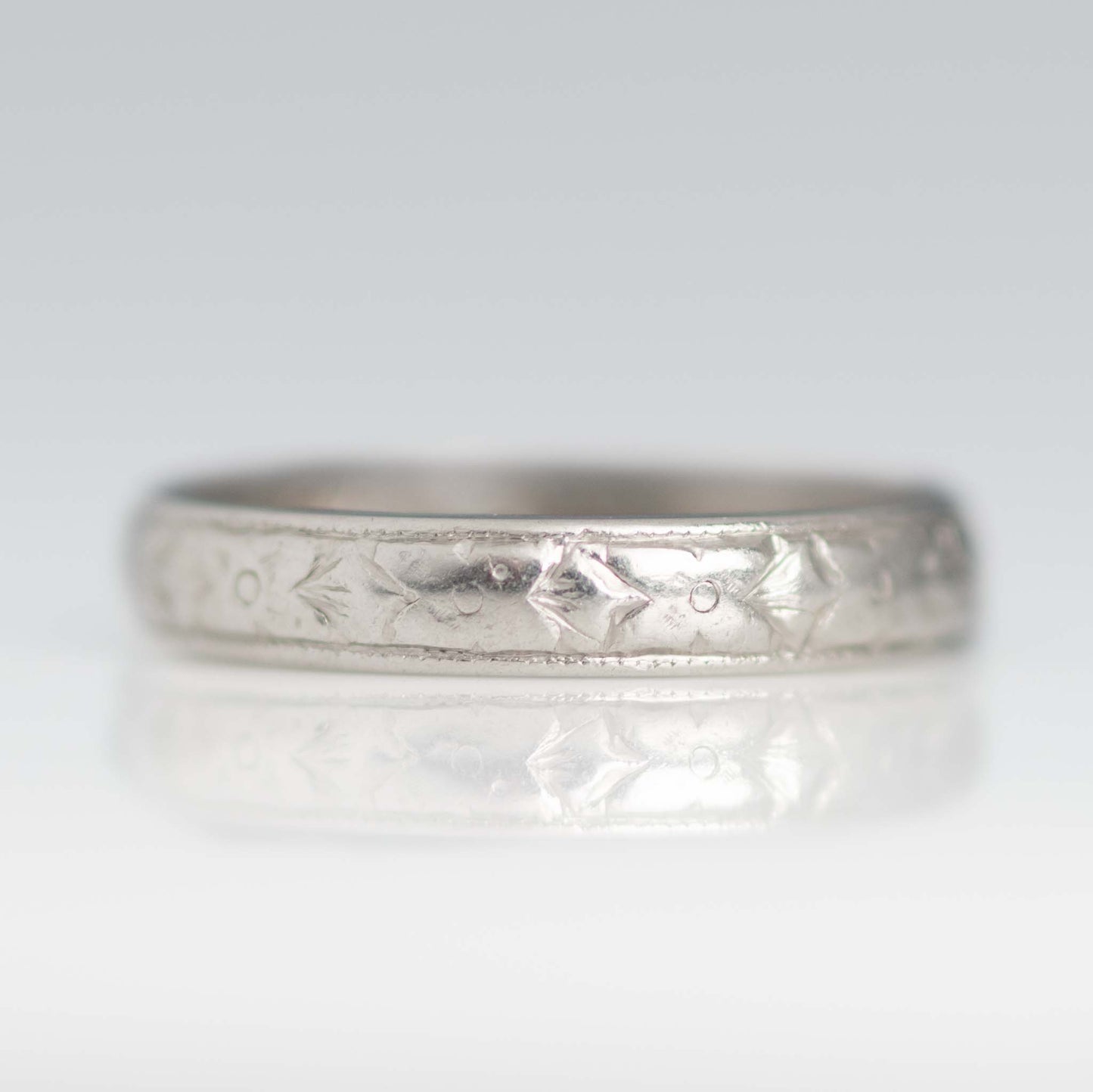 Art Deco 1930's Platinum Engraved Wedding Band - Friar House