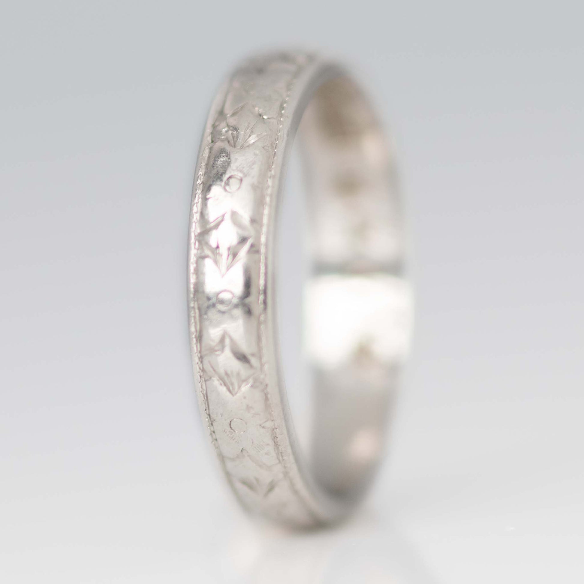 Art Deco 1930's Platinum Engraved Wedding Band - Friar House