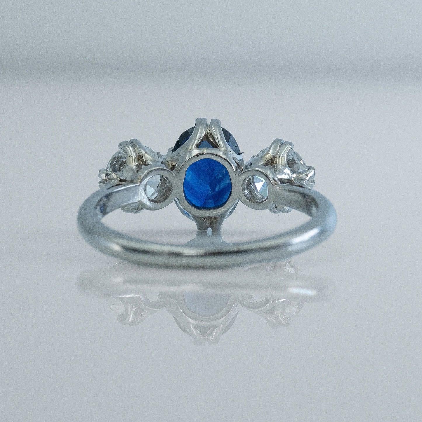 Art Deco 1930's Platinum Sapphire and Diamond Three Stone Ring - Friar House