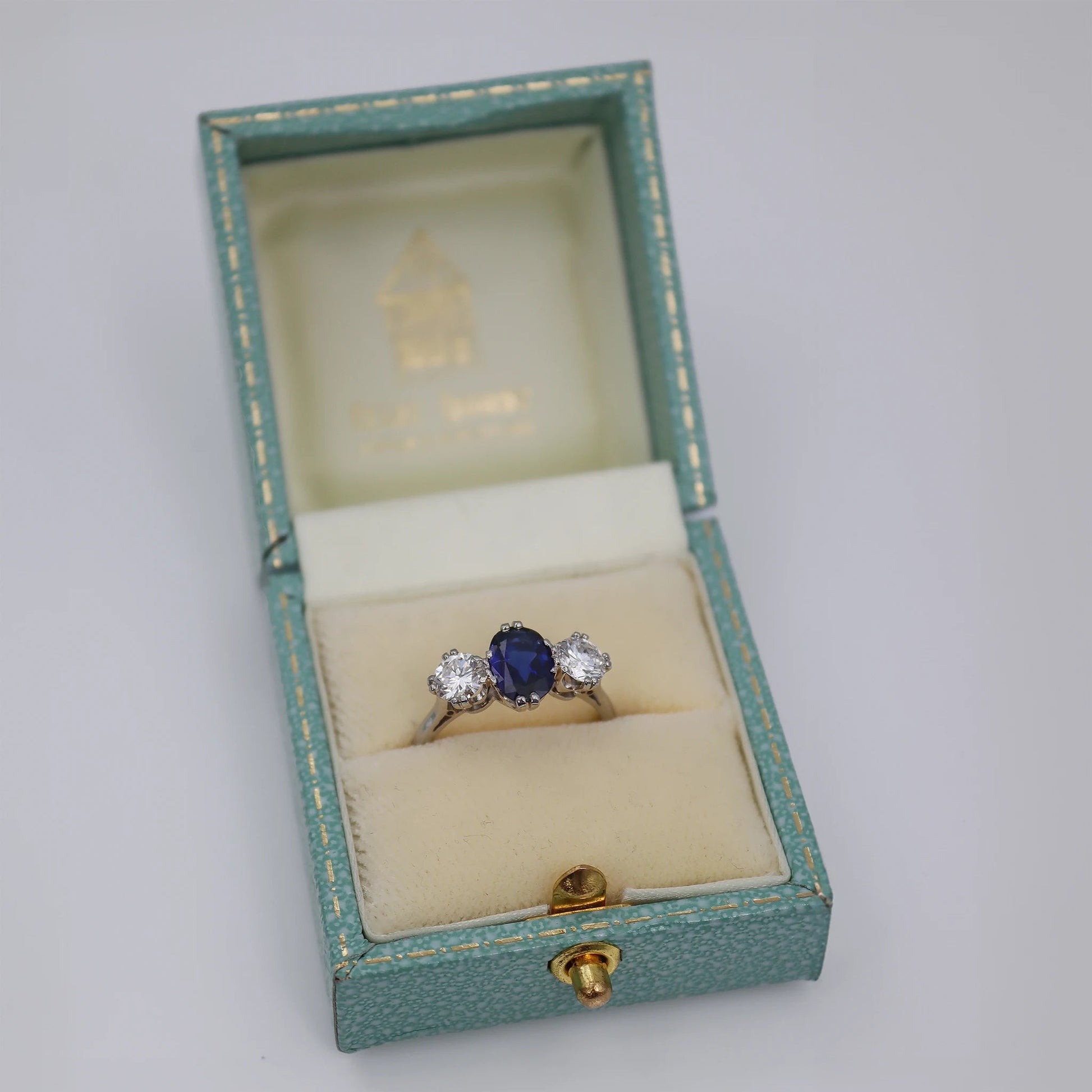 Art Deco 1930's Platinum Sapphire and Diamond Three Stone Ring - Friar House