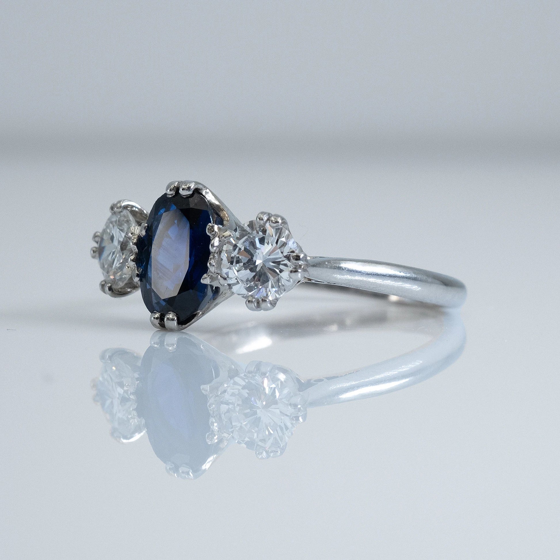 Art Deco 1930's Platinum Sapphire and Diamond Three Stone Ring - Friar House