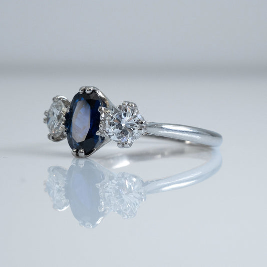 Art Deco 1930's Platinum Sapphire and Diamond Three Stone Ring - Friar House