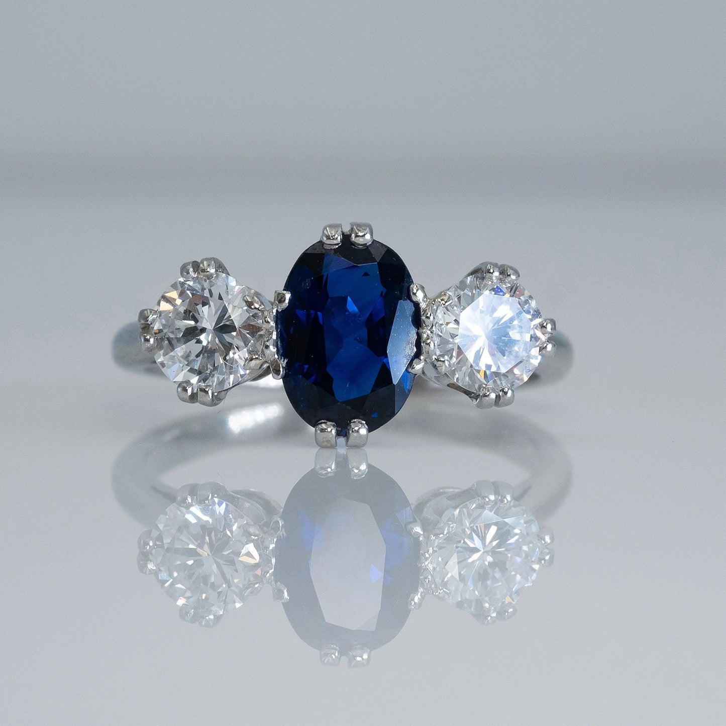 Art Deco 1930's Platinum Sapphire and Diamond Three Stone Ring - Friar House