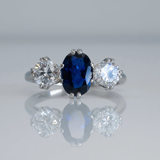 Art Deco 1930's Platinum Sapphire and Diamond Three Stone Ring - Friar House