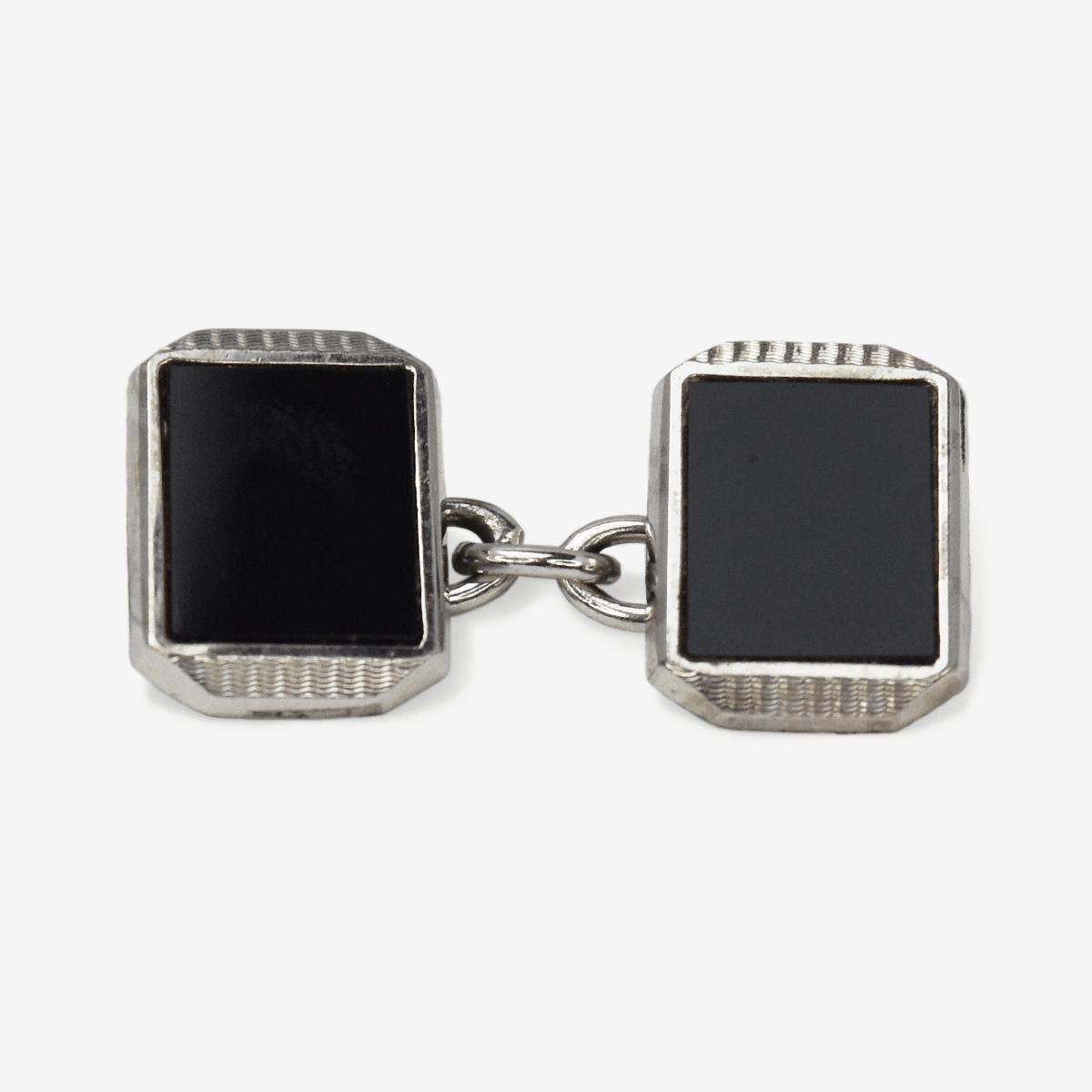 Art Deco 9ct White Gold Onyx Cufflinks Dress Set - Friar House