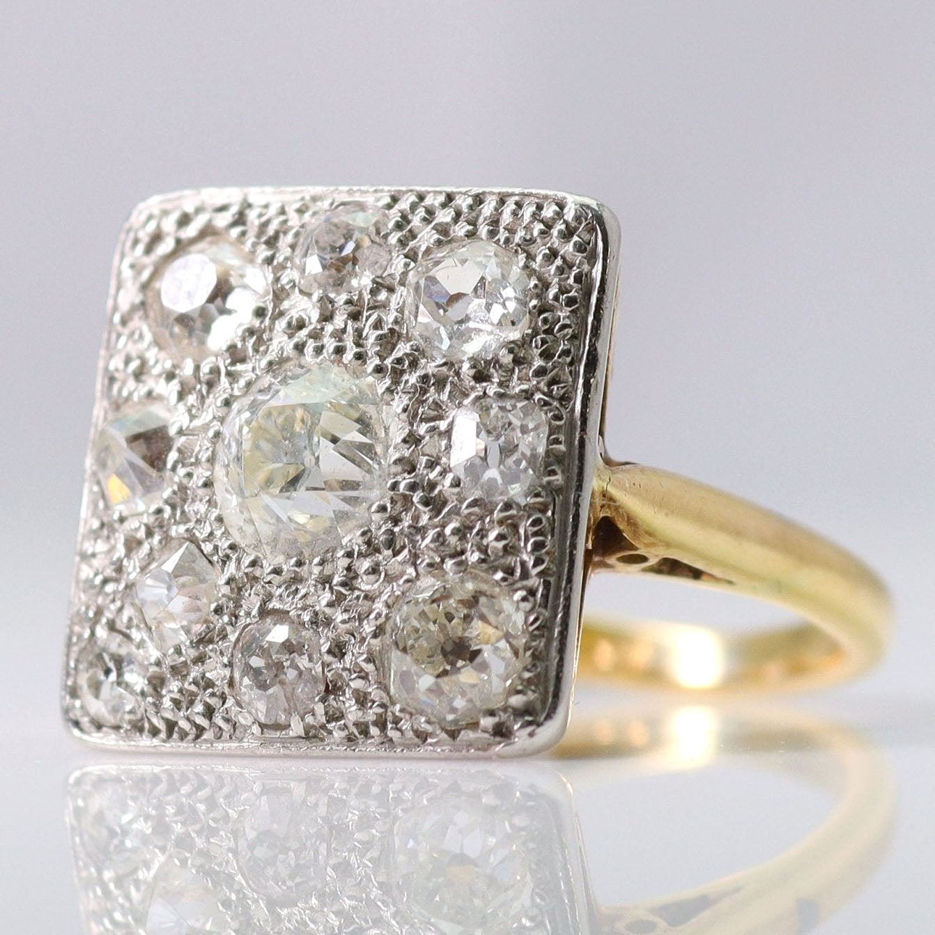 Art Deco 18ct Yellow Gold/Platinum 1.40 Carat Diamond Panel Ring - Friar House