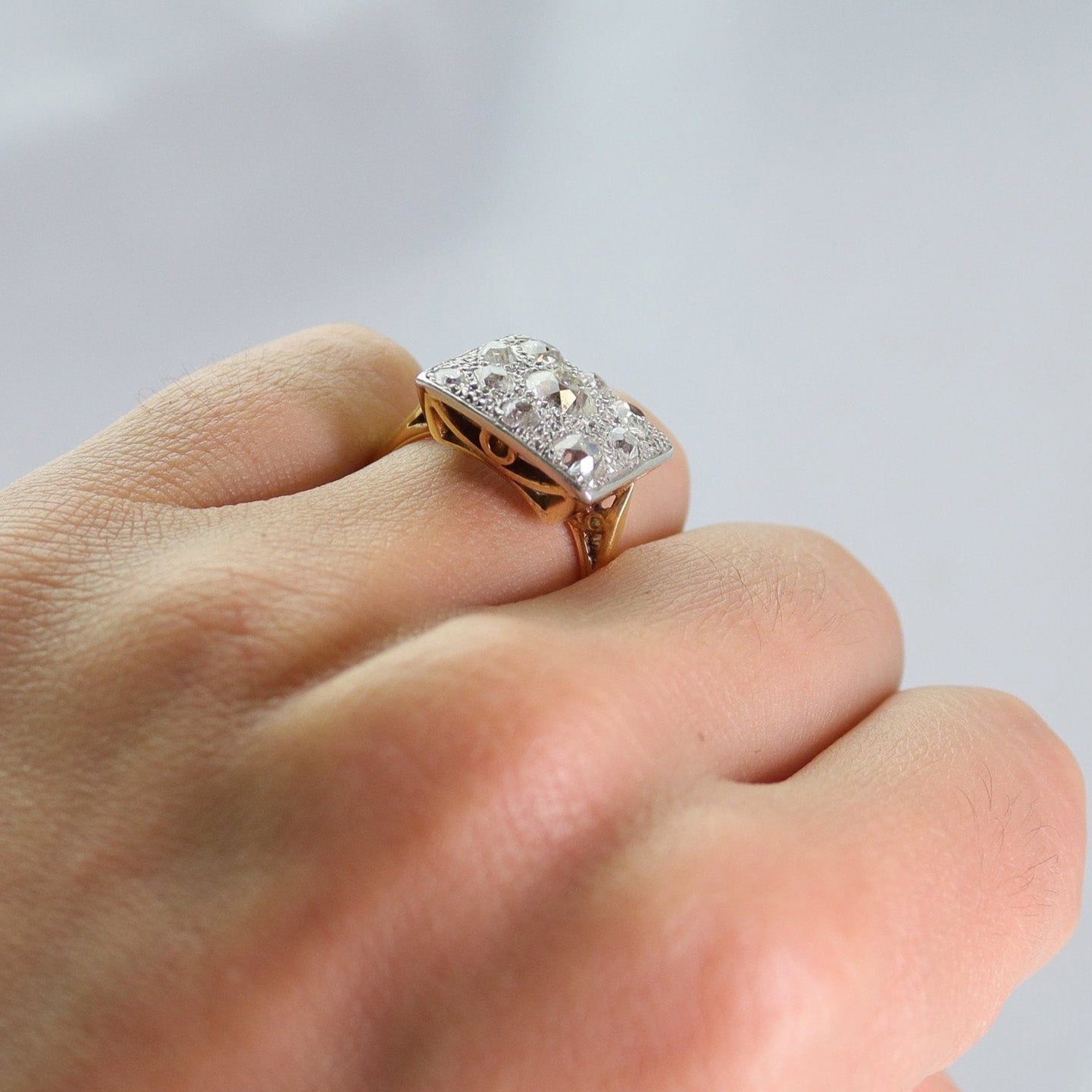 Art Deco 18ct Yellow Gold/Platinum 1.40 Carat Diamond Panel Ring - Friar House