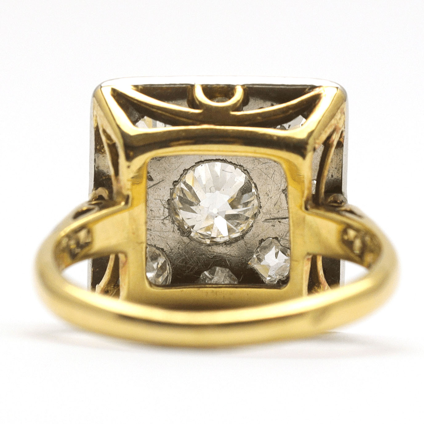 Art Deco 18ct Yellow Gold/Platinum 1.40 Carat Diamond Panel Ring - Friar House