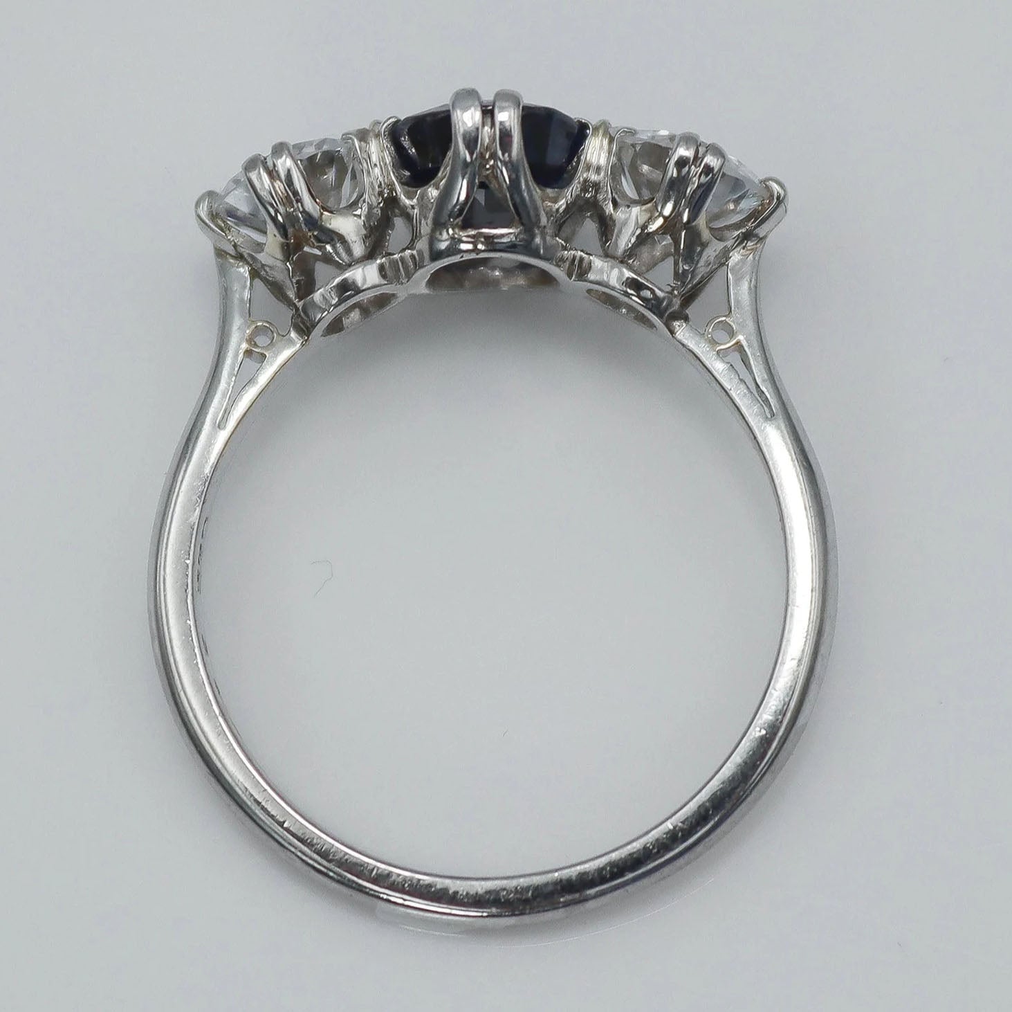 Art Deco Platinum 1.4 carat Sapphire and Diamond Three Stone Ring - Friar House