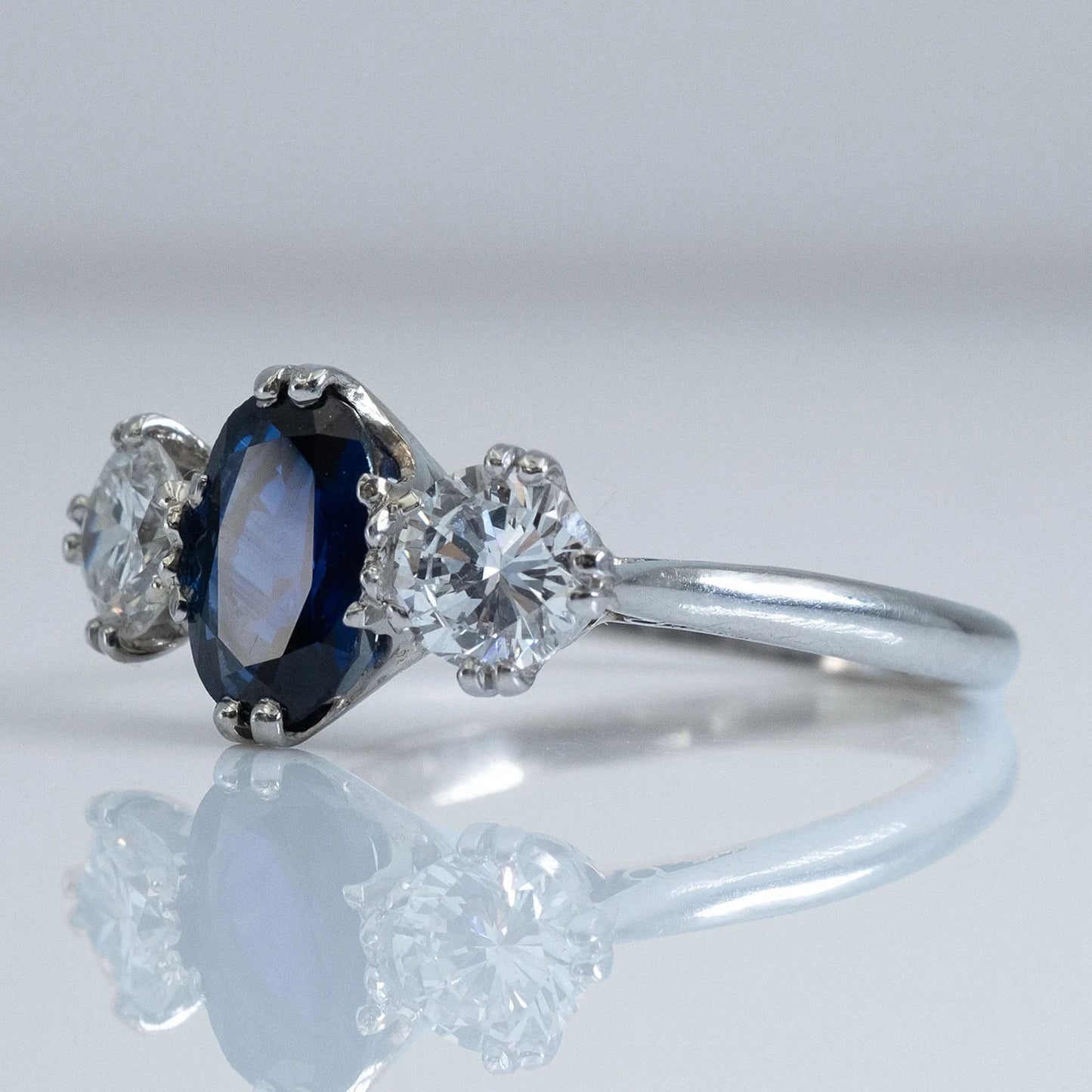 Art Deco Platinum 1.4 carat Sapphire and Diamond Three Stone Ring - Friar House