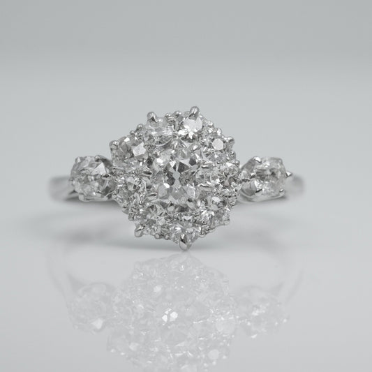 Art Deco Platinum 1.15 Carat Diamond Daisy Cluster Ring - Friar House