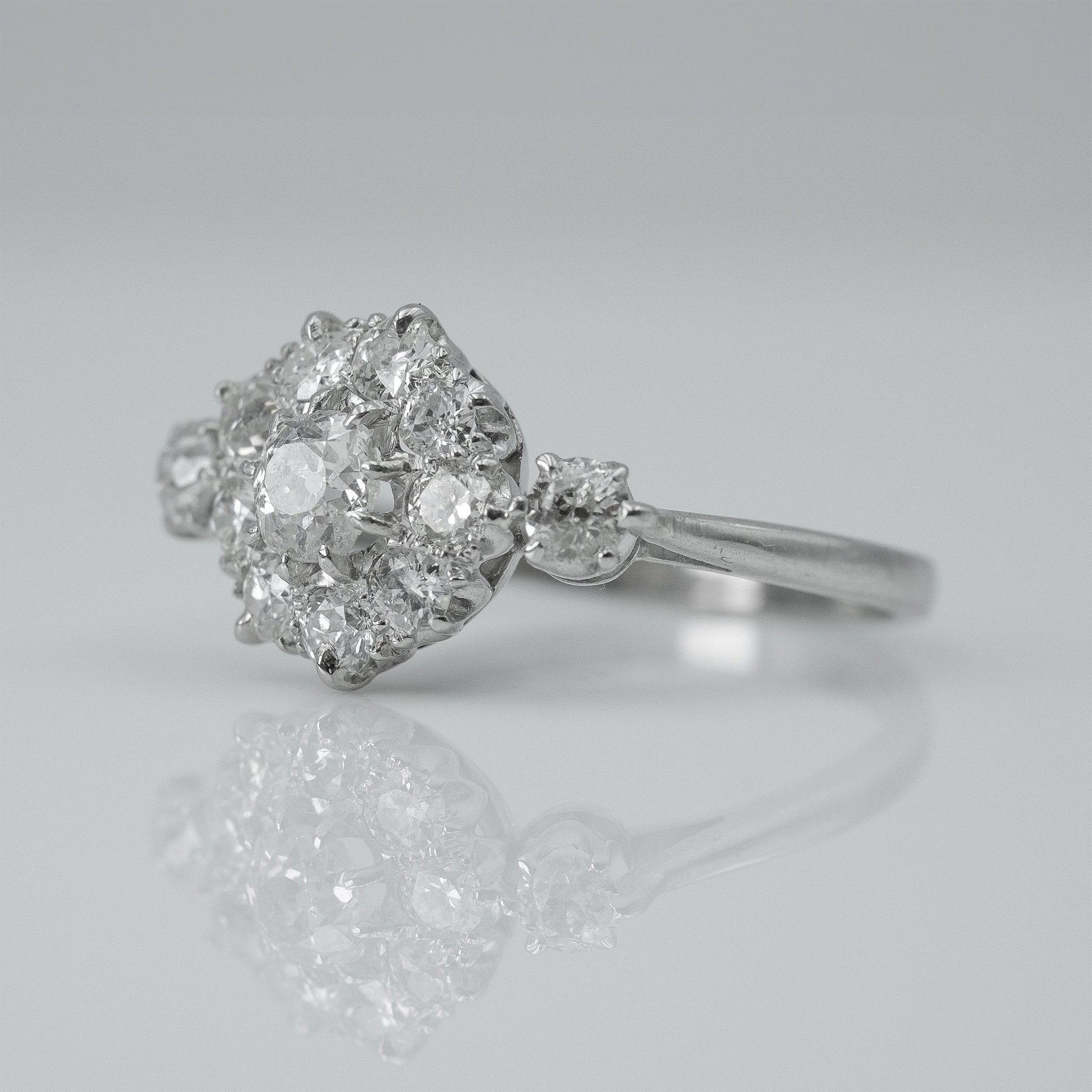 Art Deco Platinum 1.15 Carat Diamond Daisy Cluster Ring - Friar House