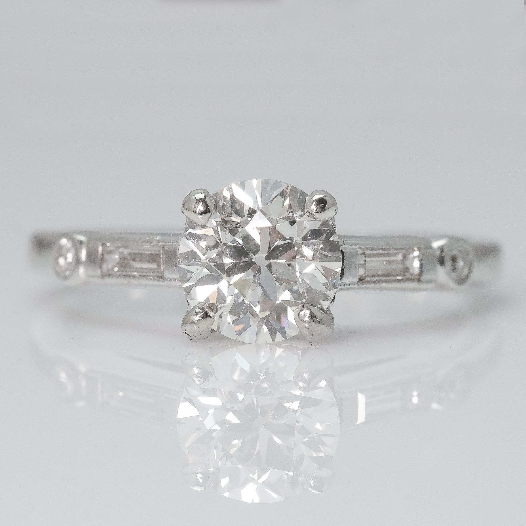 Art Deco Platinum 1.37 Carat Diamond Solitaire Ring - Friar House