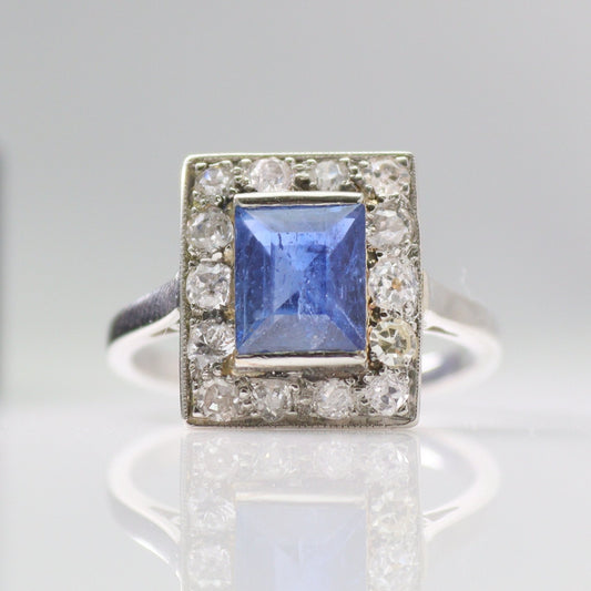 Art Deco Platinum 1.8 carat Sapphire and Diamond Cluster Ring - Friar House