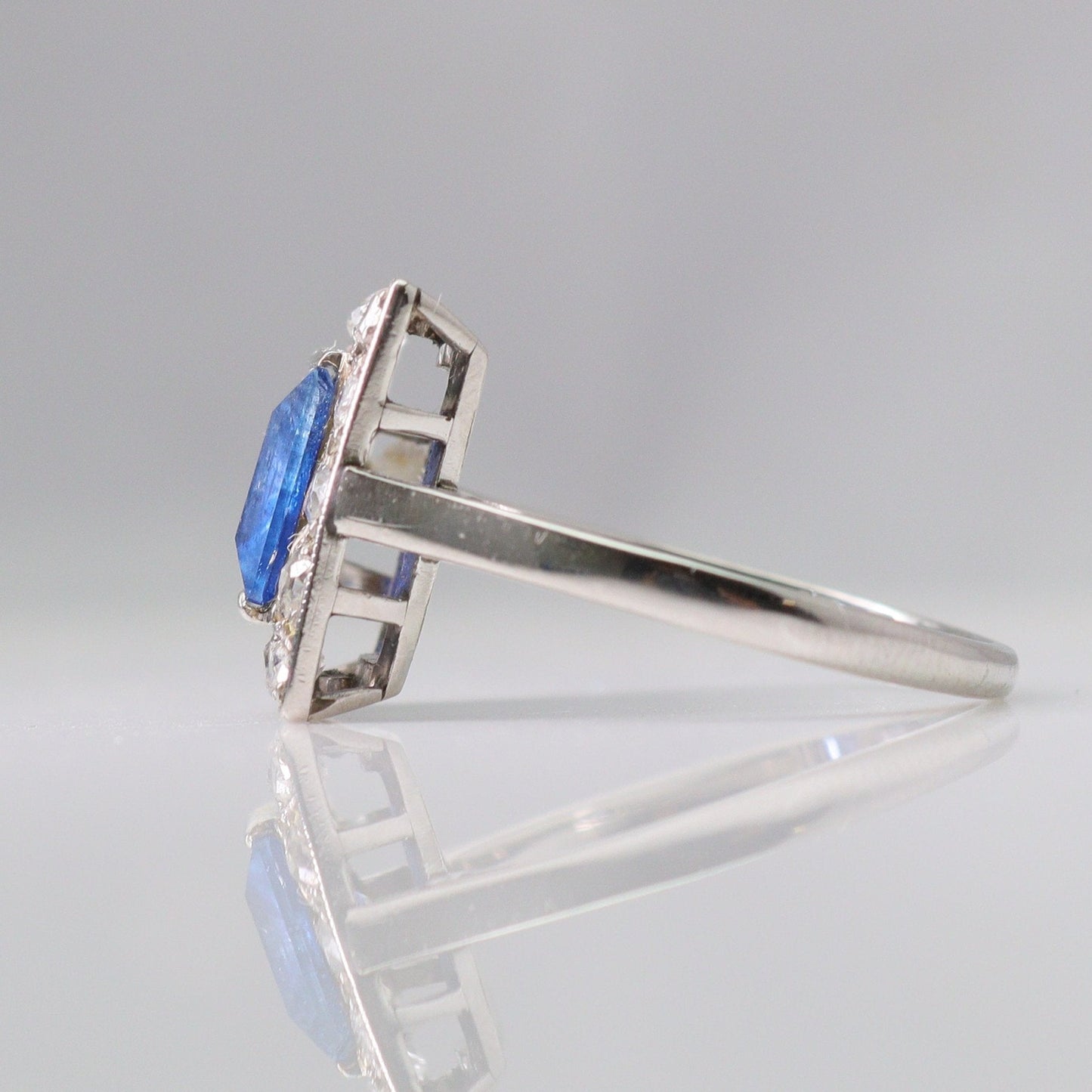 Art Deco Platinum 1.8 carat Sapphire and Diamond Cluster Ring - Friar House